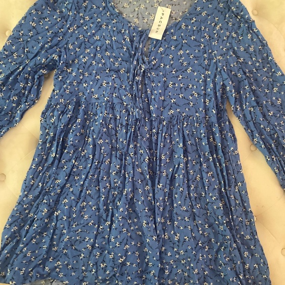 PAC Sun Sundress Blue with flowers  and keyhole at chest tie - Picture 2 of 4